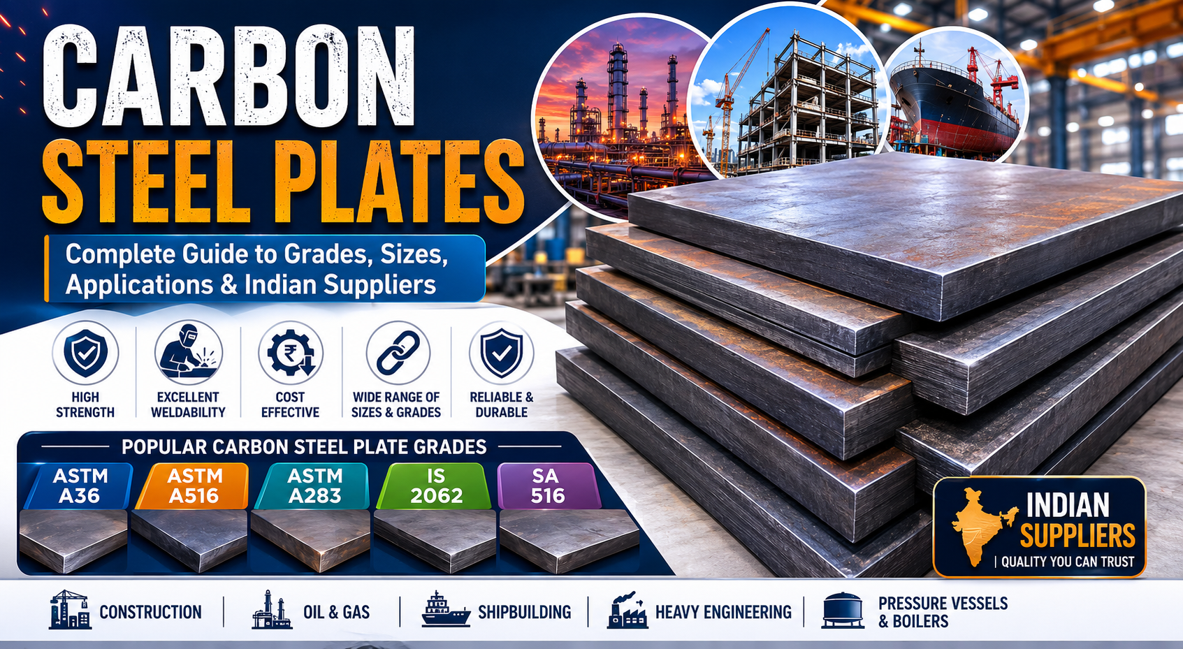 Carbon steel plates for industrial applications